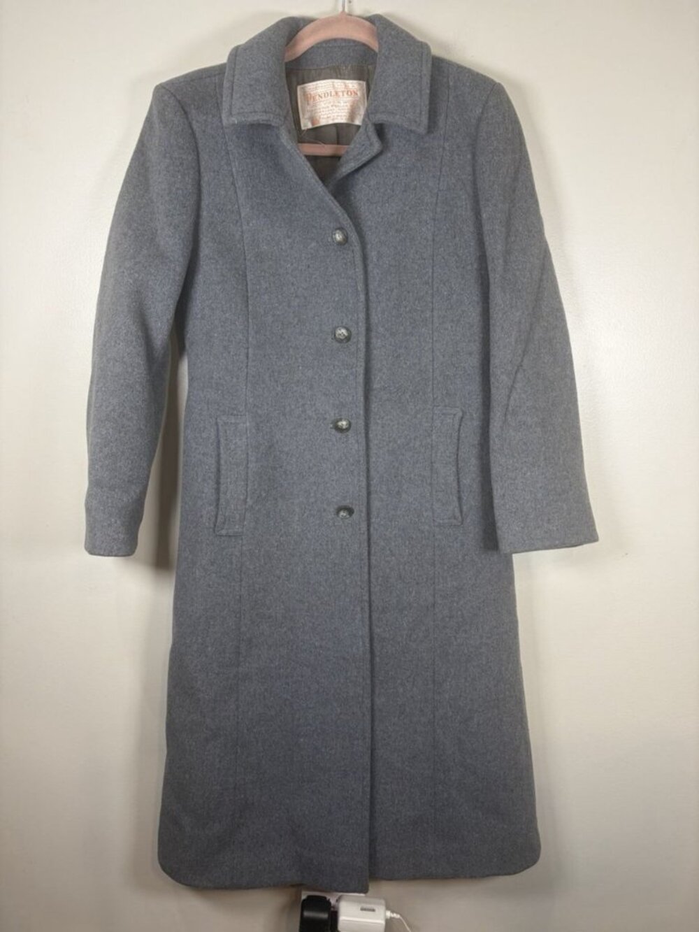 Pendleton Vintage Virgin Wool Grey Long Coat Women's Size 8 USA Made Pockets